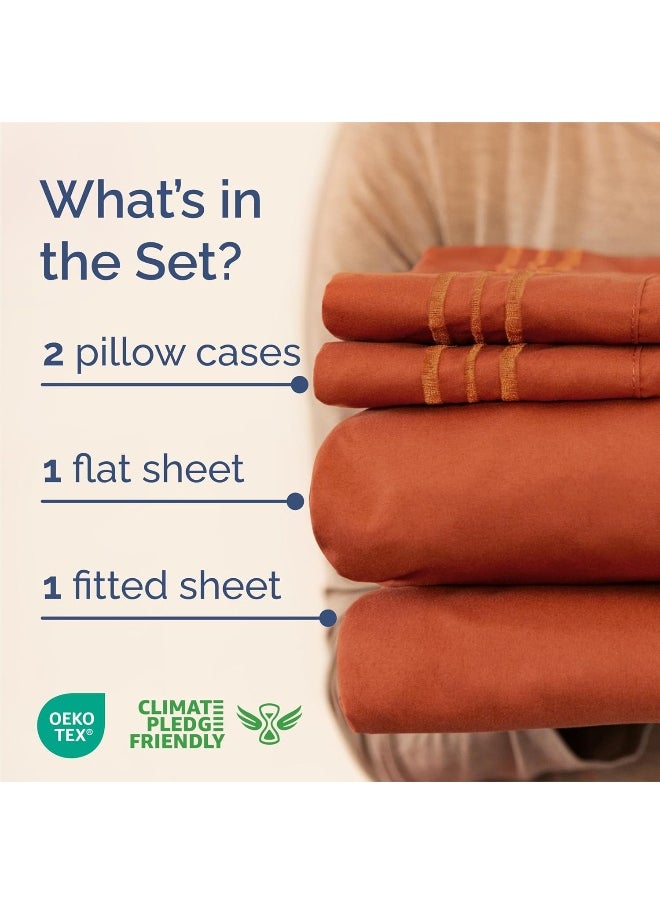 CGK Unlimited - King Size 4 Piece Bedding Sheet Set - Breathable & Cooling - Hotel Luxury Bed Sheets Set - Easy Fit - Soft, Wrinkle Free & Comfy Terracotta Oeko-Tex Bedding Sheets - Deep Pockets 4 Piece Bed Sheet Set - Image 1