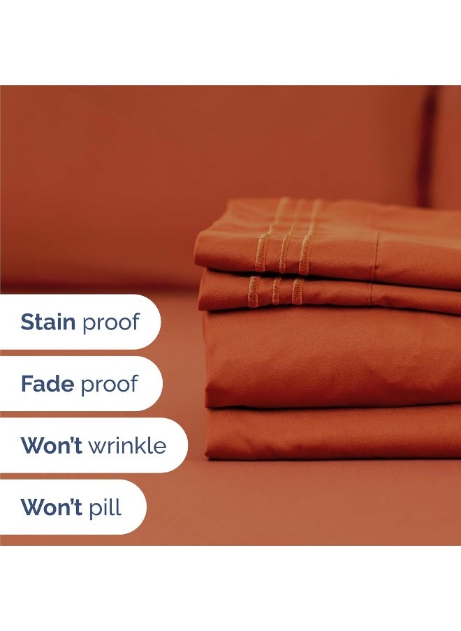 CGK Unlimited - King Size 4 Piece Bedding Sheet Set - Breathable & Cooling - Hotel Luxury Bed Sheets Set - Easy Fit - Soft, Wrinkle Free & Comfy Terracotta Oeko-Tex Bedding Sheets - Deep Pockets 4 Piece Bed Sheet Set - Image 1