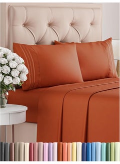 King Size 4 Piece Bedding Sheet Set - Breathable & Cooling - Hotel Luxury Bed Sheets Set - Easy Fit - Soft, Wrinkle Free & Comfy Terracotta Oeko-Tex Bedding Sheets - Deep Pockets 4 Piece Bed Sheet Set