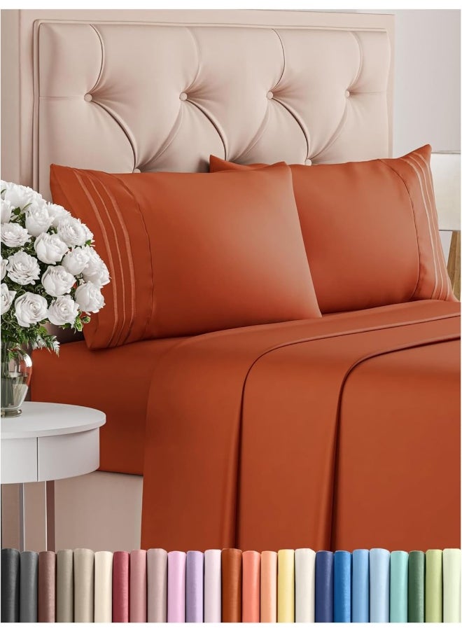 CGK Unlimited - King Size 4 Piece Bedding Sheet Set - Breathable & Cooling - Hotel Luxury Bed Sheets Set - Easy Fit - Soft, Wrinkle Free & Comfy Terracotta Oeko-Tex Bedding Sheets - Deep Pockets 4 Piece Bed Sheet Set - Image 1