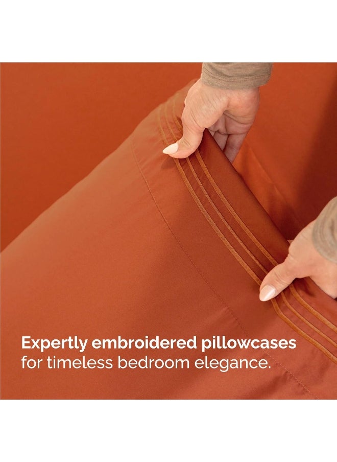 CGK Unlimited - King Size 4 Piece Bedding Sheet Set - Breathable & Cooling - Hotel Luxury Bed Sheets Set - Easy Fit - Soft, Wrinkle Free & Comfy Terracotta Oeko-Tex Bedding Sheets - Deep Pockets 4 Piece Bed Sheet Set - Image 1