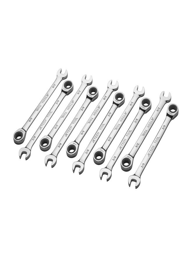 Jetech 3/8 Inch Ratcheting Combination Wrench (10 Pack), Industrial Grade Gear Spanner with 12-Point Design, 72-Tooth Ratchet, Made with Forged and Heat-Treated Cr-V Steel in Chrome Plating, SAE - Image 1