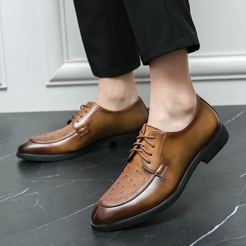 Leather Shoes Men'S 2024 Plus Size Breathable Business British Soft Leather 38-46 Men'S Lace-Up Youth Casual Leather Shoes - Image 3