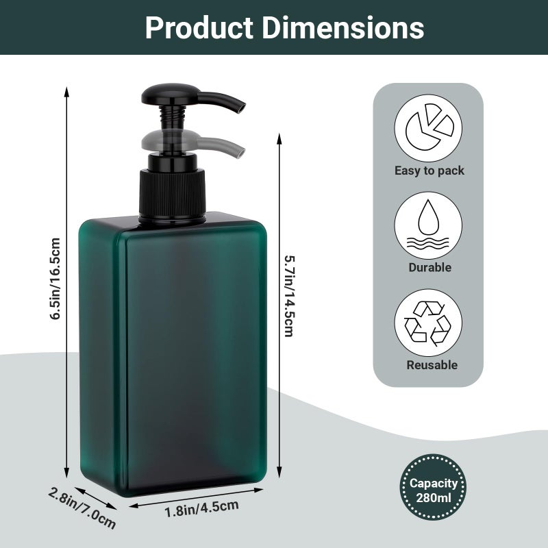 Suream 9.5oz Refillable Pump Press Bottles, Plastic Shampoo and Conditioner Dispenser, 280ml Reuable Cosmetic Empty Bottle, Bathroom Countertop Shower Dispensers for Body Wash, Hand Sanitizer, 3Pack - Image 2