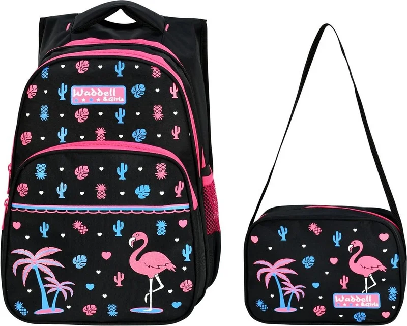 Waddell Flamingo Patterned Primary School Backpack and Lunchbox