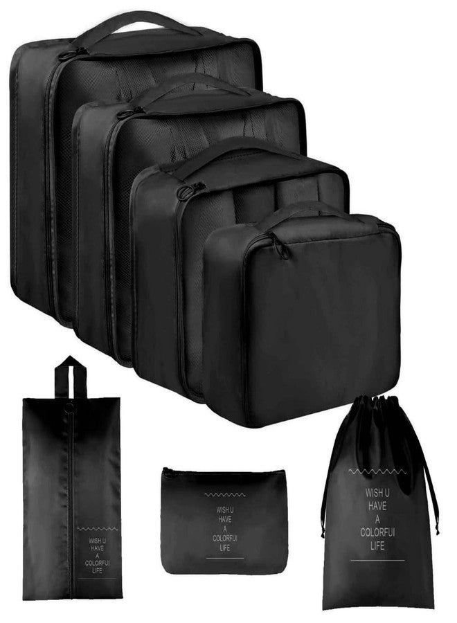 Sprqcart Polyester 7 Set Travel Organizer Bag 3 Packing Cubes + 3 Pouches + 1 Toiletry Organizer Bag (Black, 10 Cm, 11 Cm) - Image 1