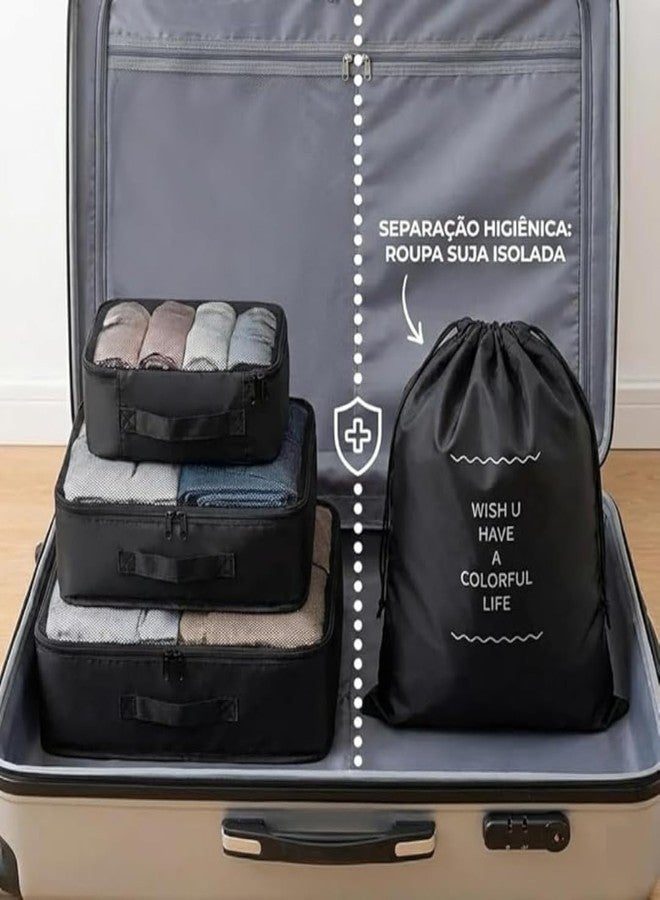 Sprqcart Polyester 7 Set Travel Organizer Bag 3 Packing Cubes + 3 Pouches + 1 Toiletry Organizer Bag (Black, 10 Cm, 11 Cm) - Image 4