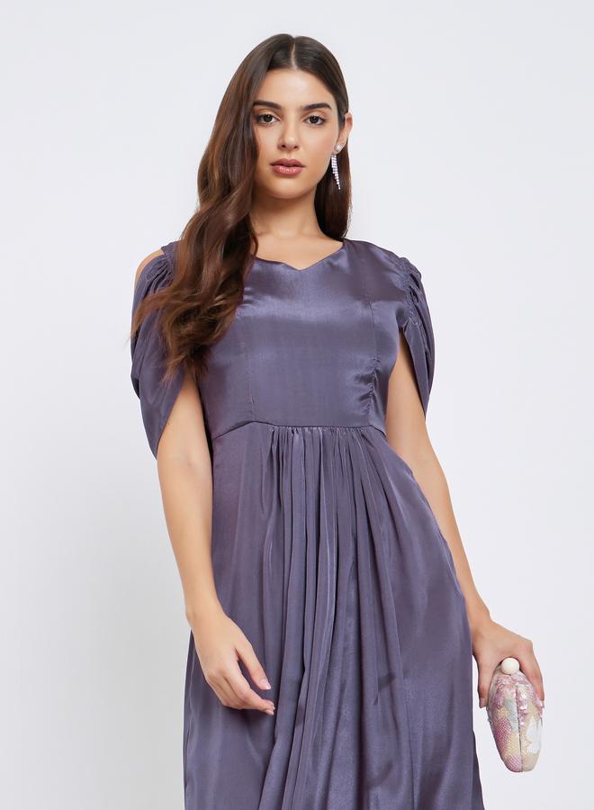 Maxim Creation Purple Draped Back Midi Dress - Image 3