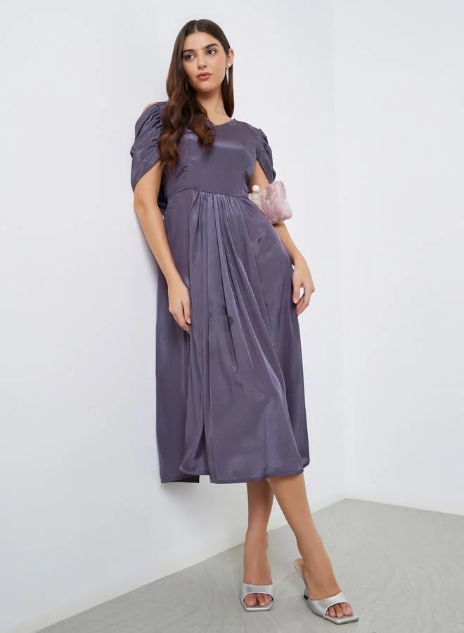مكسيم كريشن Maxim Creation Purple Draped Back Midi Dress