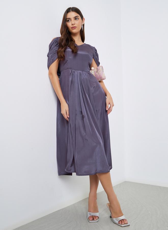 Maxim Creation Purple Draped Back Midi Dress - Image 2