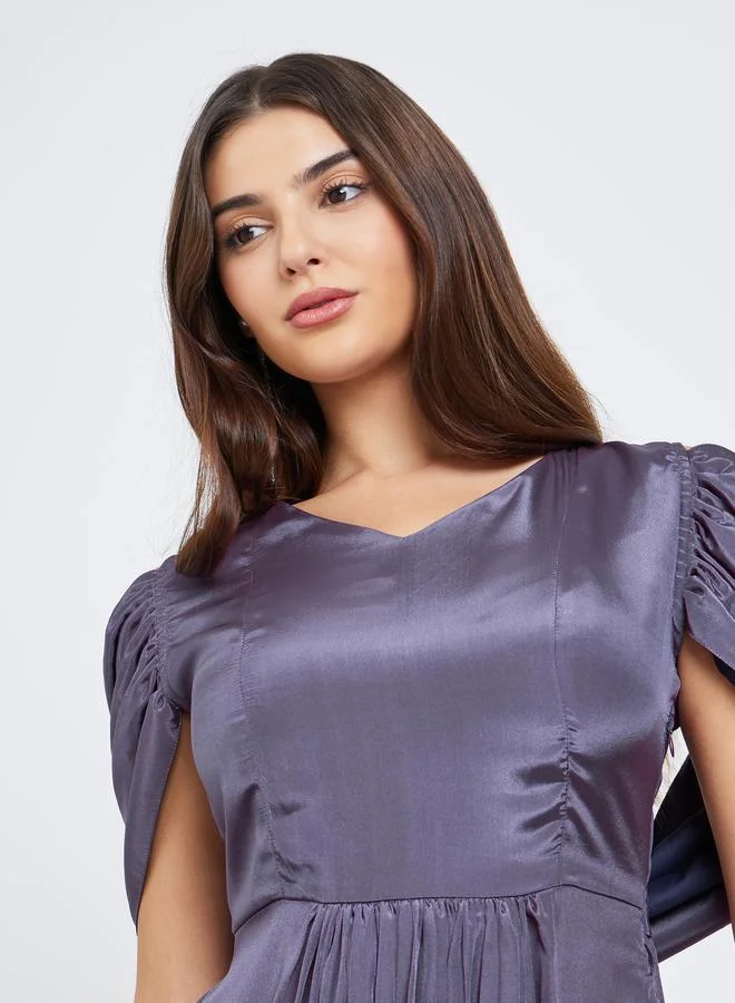 Maxim Creation Maxim Creation Purple Draped Back Midi Dress