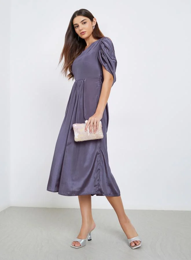 مكسيم كريشن Maxim Creation Purple Draped Back Midi Dress
