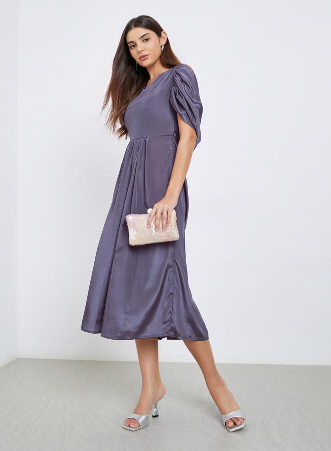 Maxim Creation Purple Draped Back Midi Dress - Image 1