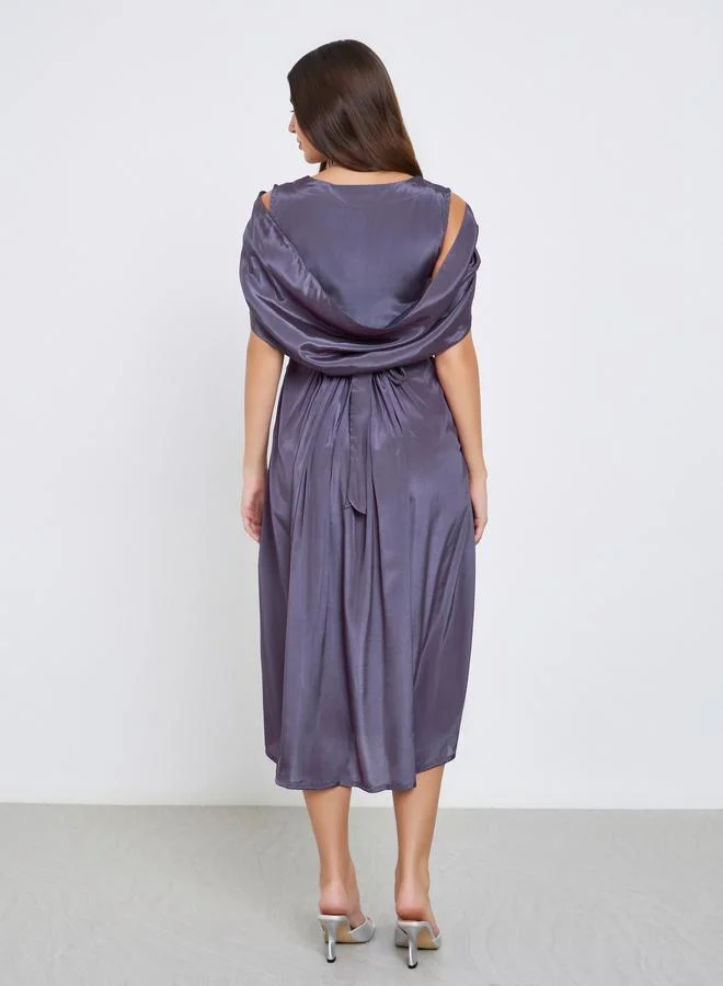 Maxim Creation Maxim Creation Purple Draped Back Midi Dress