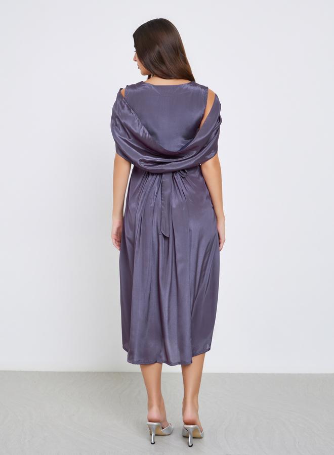 Maxim Creation Purple Draped Back Midi Dress - Image 5