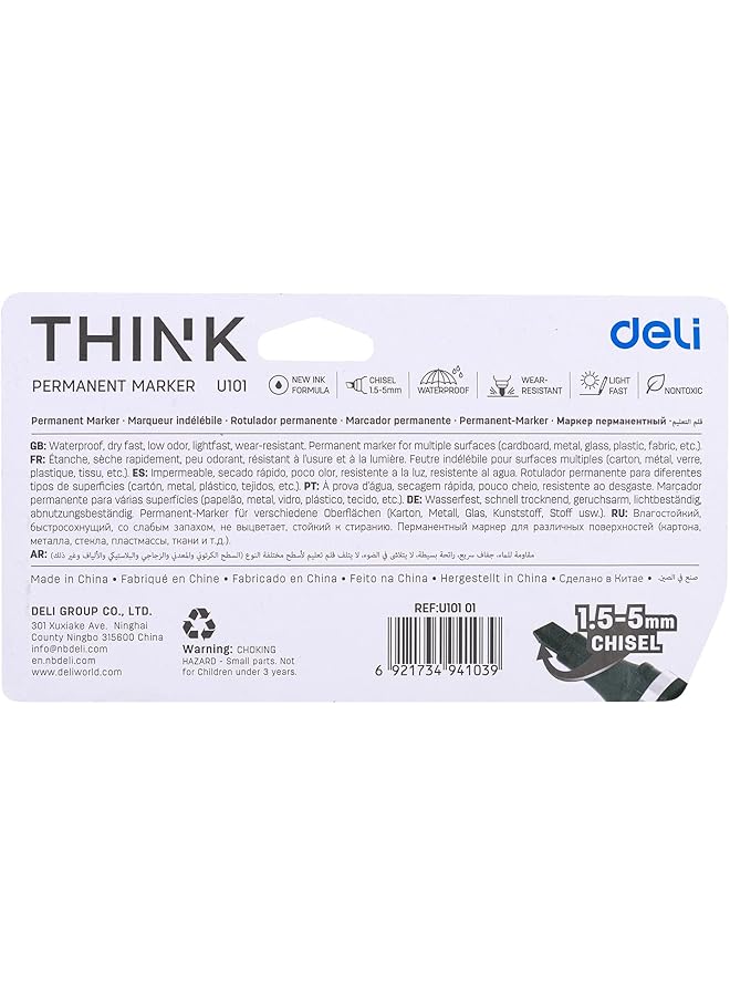 Deli 1.5 5 Mm Think Chisel Tip Permanent Marker Set 4 Pieces Black Blue Red Green Multicolor - Image 4