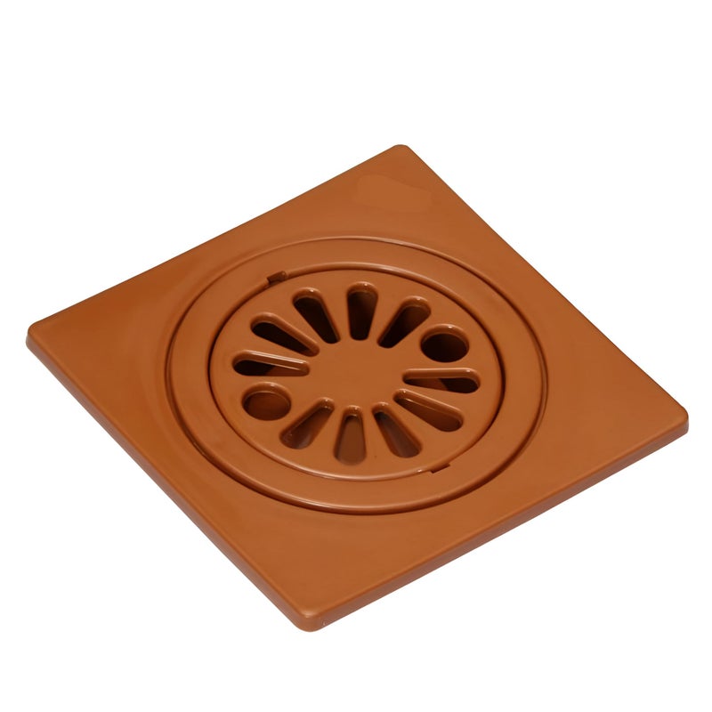 NEW WARE Square Plastic Shower Floor Drain/Strainer with Lid - 6 x 6 Inch, Brown - Image 1