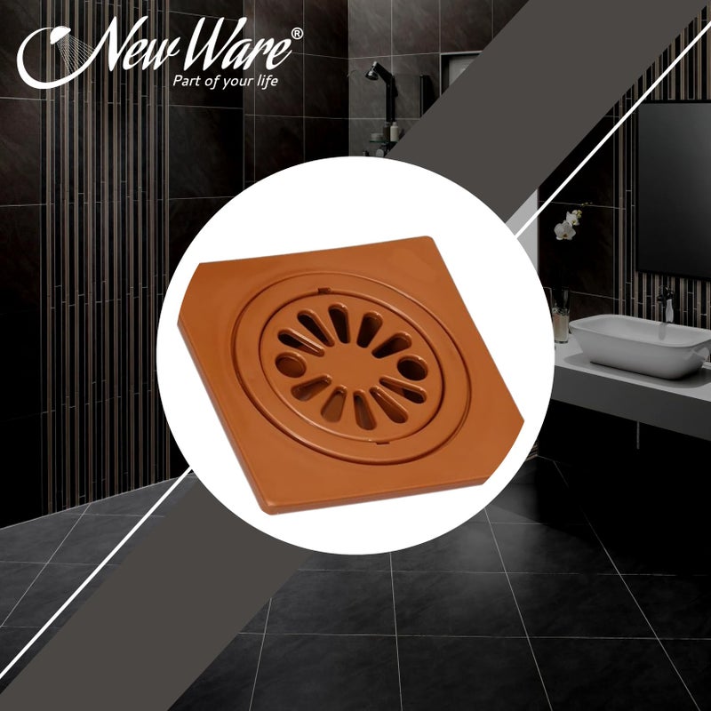 NEW WARE Square Plastic Shower Floor Drain/Strainer with Lid - 6 x 6 Inch, Brown - Image 5
