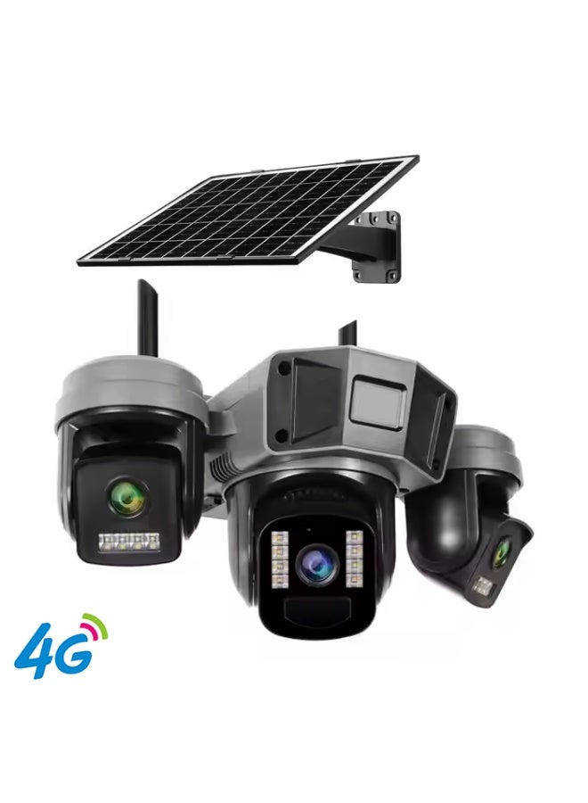 TIGER 4G SIM Card Solar Outdoor Security Camera with Triple 9MP Lenses, Wireless 360° PTZ Monitoring, AI Motion Detection and Tracking, Full Color Night Vision, Rechargeable Battery - Image 1