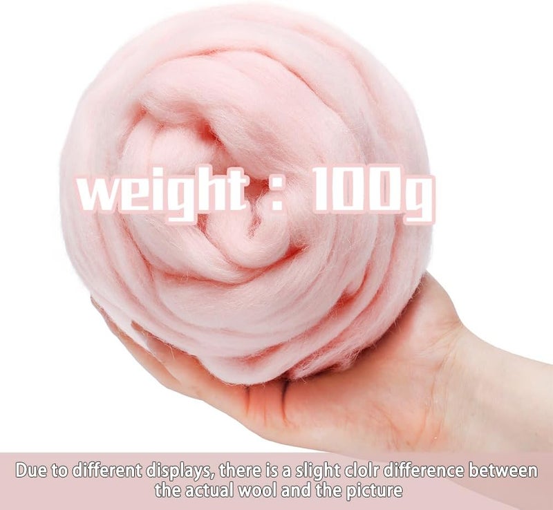 JUPEAN 3.53oz Wool Roving, Needle Felting Wool Pure Wool, Chunky Yarn, Spinning Wool Roving for Needle Felting Wet Felting DIY Hand Spinning (Meat Pink) - Image 2