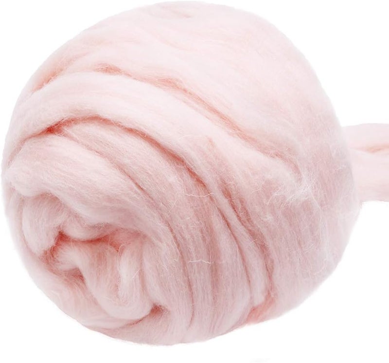 JUPEAN 3.53oz Wool Roving, Needle Felting Wool Pure Wool, Chunky Yarn, Spinning Wool Roving for Needle Felting Wet Felting DIY Hand Spinning (Meat Pink) - Image 1
