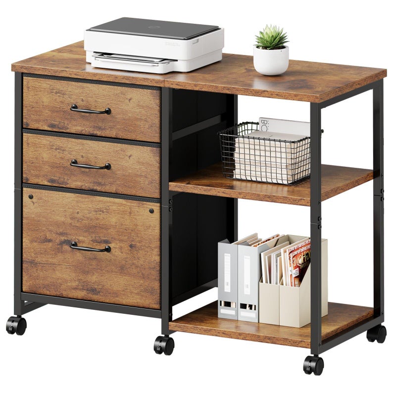 Maihail 3 Drawer File Cabinet with Wheels Rolling Printer Stand with Open Storage Shelf Fabric Lateral Filing Cabinet for Home Office,Rustic Brown2 - Image 1