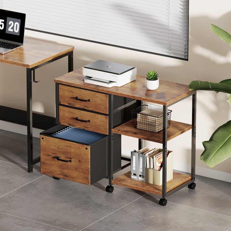 Maihail 3 Drawer File Cabinet with Wheels Rolling Printer Stand with Open Storage Shelf Fabric Lateral Filing Cabinet for Home Office,Rustic Brown2 - Image 2