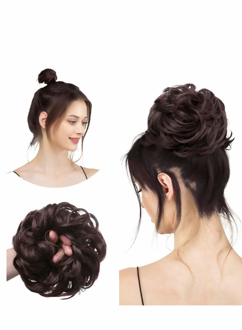 NIBEMINENT Messy Hair Bun, Scrunchies Extension Curly Wavy Synthetic Chignon Fake Wig for Women Girls Kids, Dark Brown - Image 1