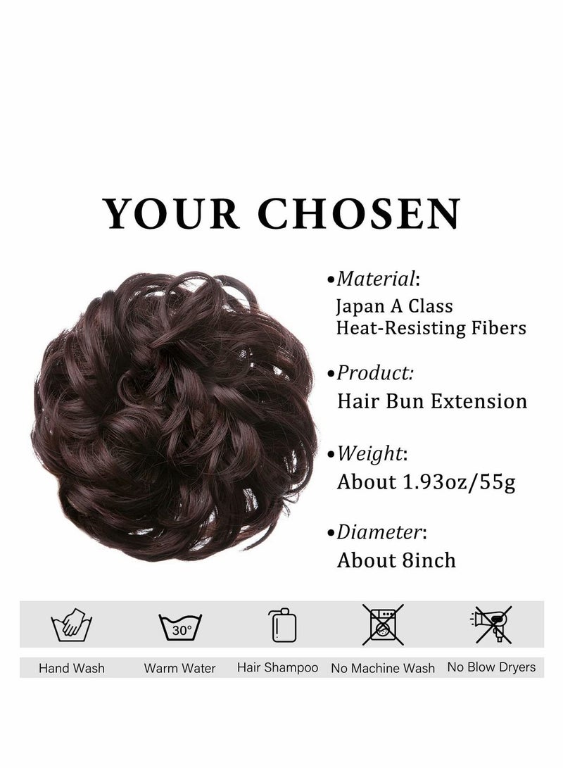 NIBEMINENT Messy Hair Bun, Scrunchies Extension Curly Wavy Synthetic Chignon Fake Wig for Women Girls Kids, Dark Brown - Image 2