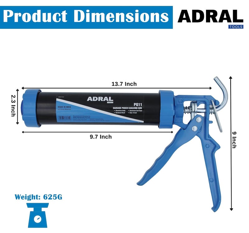 ADRAL مسدس سلك النقانق 9 بوصة | 625 جرام | برميل ألمنيوم وأغطية نهاية صلبة | مقبض زناد ثقيل | دعامات مزدوجة للحقن | متوافق مع عبوات النقانق 9 بوصة وخرطوشة 330 مل - Image 4