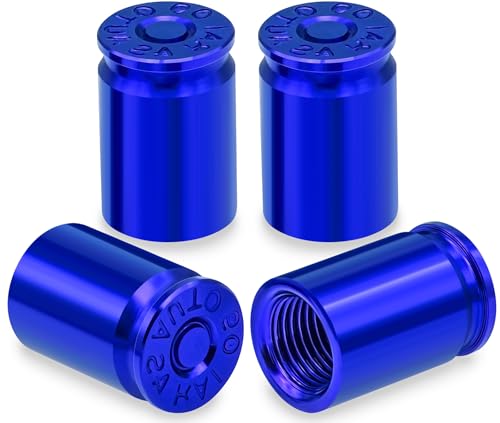 MEAJOO 4PCS Bullet Shell Tire Valve Stem Caps Aluminum Alloy Car Air Stem Cap Universal Dustproof Tire Valve Stem Covers for Cars SUV Trucks Bikes Motorcycles Bicycles Blue - Image 1