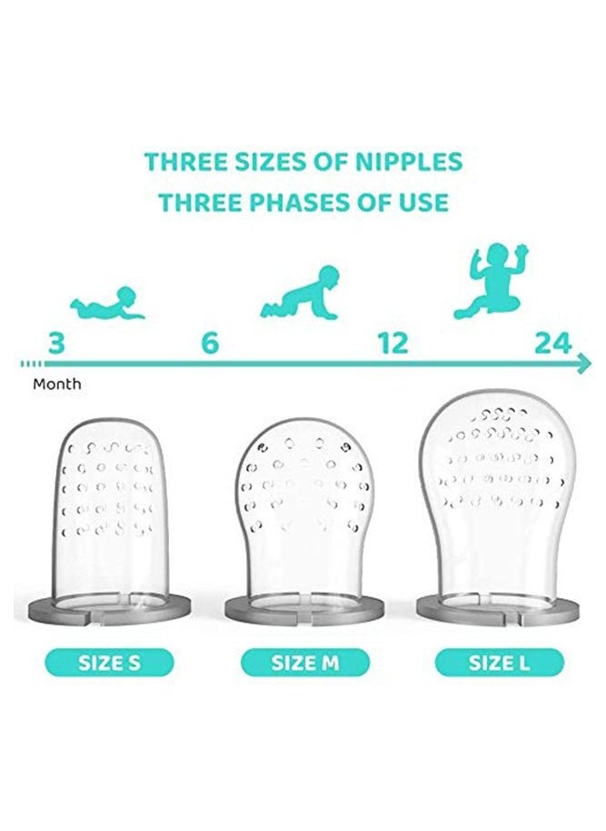 Bebiland 2-Piece Baby Fresh Food Feeder with 3 Sizes Silicone Pouches, Fruit Teether Pacifiers in Appetite Stimulating Colors  - Image 4