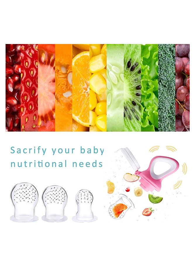 2-Piece Baby Fresh Food Feeder with 3 Sizes Silicone Pouches, Fruit Teether Pacifiers in Appetite Stimulating Colors