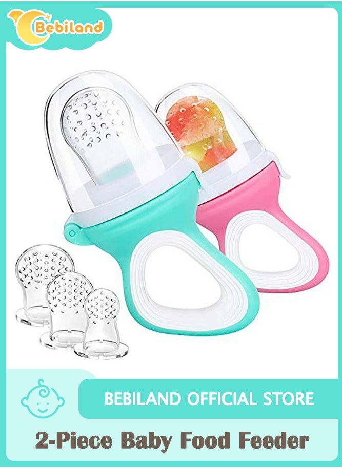 Bebiland 2-Piece Baby Fresh Food Feeder with 3 Sizes Silicone Pouches, Fruit Teether Pacifiers in Appetite Stimulating Colors  - Image 1