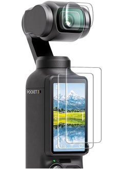 SJet 2 PACK LCD Screen Protector  + 2 PACK Lens Protector for DJI Osmo Pocket 3, DJI Pocket 3 OP3 Tempered Glass Film Accessories, 9H Hardness, Touch Sensitive, Full Screen Protection  - Image 1