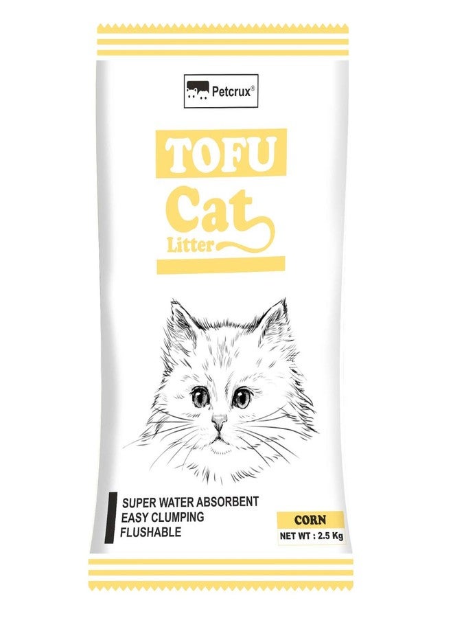 PetCrux Tofu Cat Litter 2.5Kg 100% Natural Biodegradable Odour Lock Corn Scented Dust Free Clay Trial or Travel or Single Pack of Absorbent Eco-Friendly Flushable Sand for All Breeds of Cats - Image 1