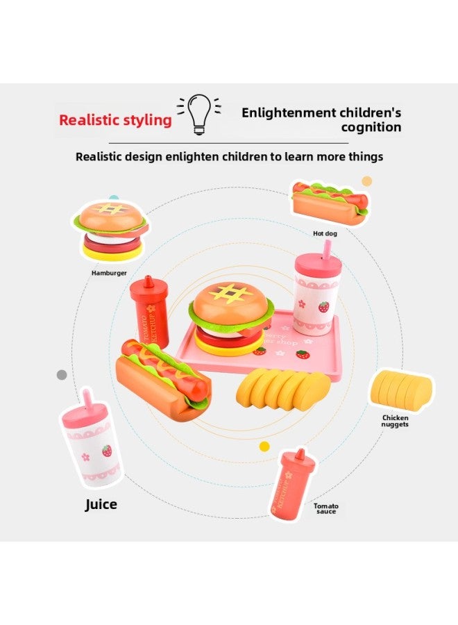 مجموعة ألعاب البرجر الخشبية من YiWang محاكاة الفراولة هوت دوج مطبخ لعب الأدوار للأطفال ألعاب تعليمية للتطوير الإدراكي - اللون: مجموعة هوت دوج مغناطيسية - Image 3