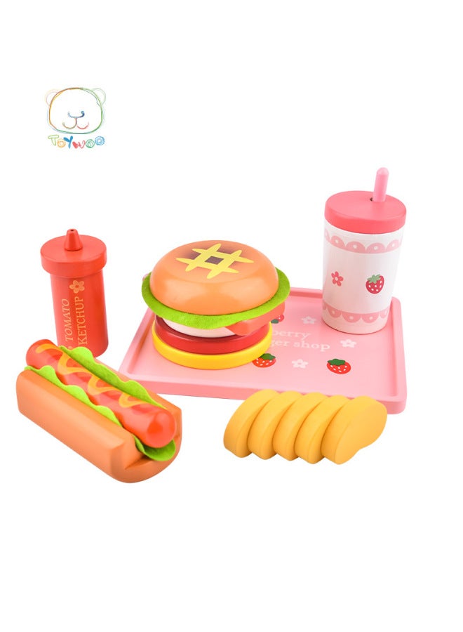 مجموعة ألعاب البرجر الخشبية من YiWang محاكاة الفراولة هوت دوج مطبخ لعب الأدوار للأطفال ألعاب تعليمية للتطوير الإدراكي - اللون: مجموعة هوت دوج مغناطيسية - Image 1