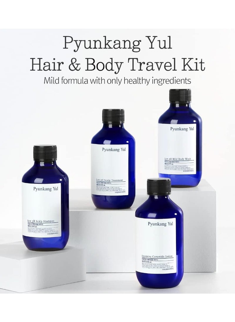 PYUNKANG YUL - PYUNKANG YUL Hair&Body Travel Kit | Shampoo, Conditioner, Body Wash, Lotion, Spa Kit, 4 items | Low pH, Moisturizing, Soothing, Refreshing, Fragrance Free | Korean Skin Care | 3.38 Fl.Oz. x 4ea - Image 1