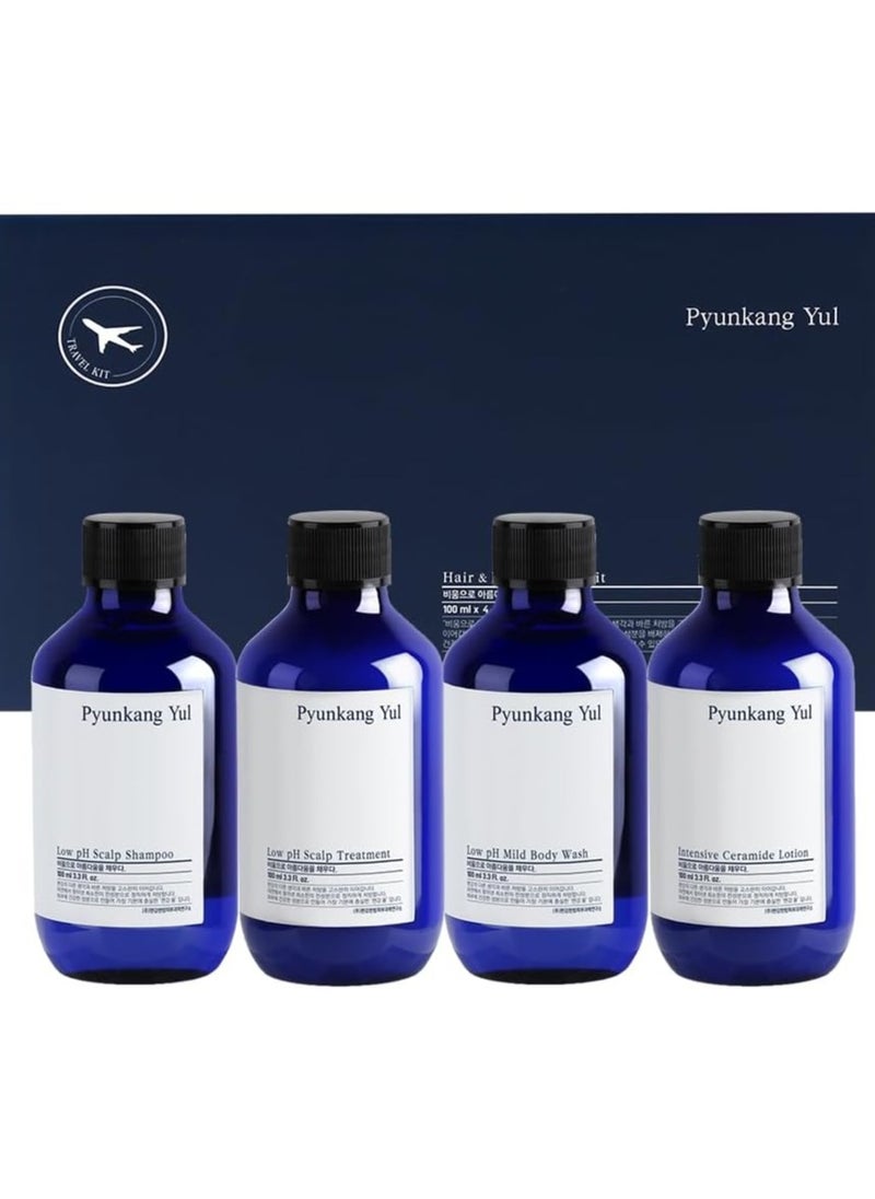 PYUNKANG YUL - PYUNKANG YUL Hair&Body Travel Kit | Shampoo, Conditioner, Body Wash, Lotion, Spa Kit, 4 items | Low pH, Moisturizing, Soothing, Refreshing, Fragrance Free | Korean Skin Care | 3.38 Fl.Oz. x 4ea - Image 1