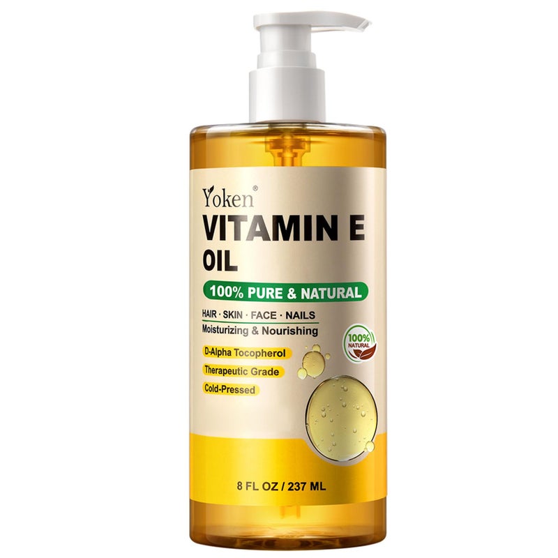 Yoken Vitamin E Oil 8 Oz Organic Vitamin E oil for Skin Vitamine oils for Face Perfect Bath and Body Oil Cold Pressed Hexane Free Non-GMO Gluten Free Formula - Image 1