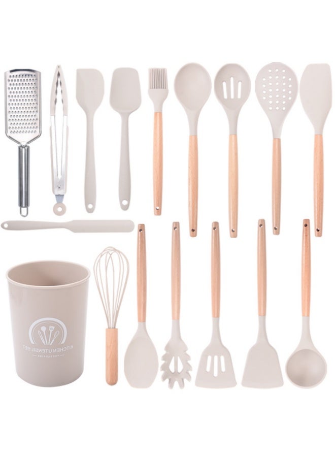 NOVOLAN Silicone Cooking Utensil Set, 17-Piece Kitchen Tool Set with Comfortable Wood Handle, Food-Grade Silicone, Heat Resistant up to 230°C, Includes Stylish Storage Container for Easy Organization - Image 1