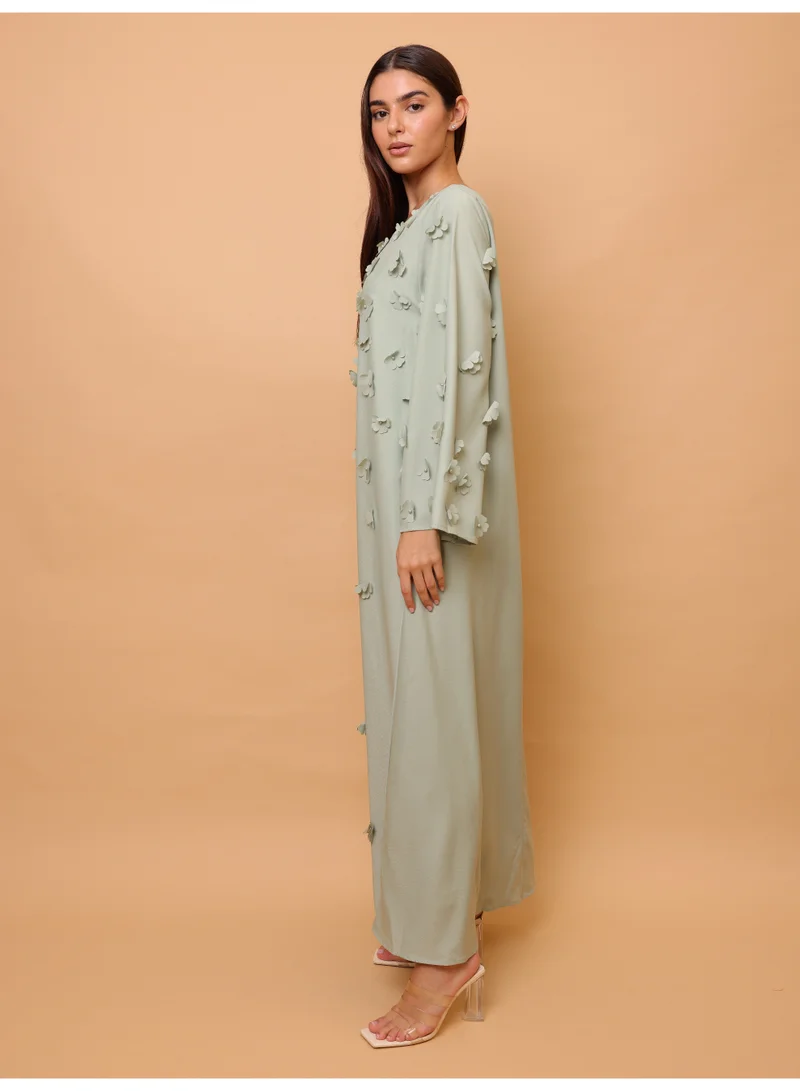 IKKXA  Solid 3D Flowers Elegant Jalabiya for Women | Best Price UAE