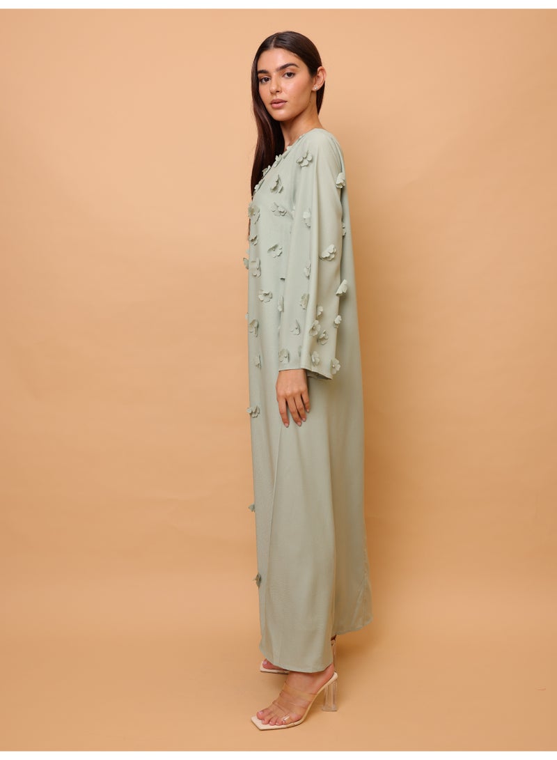 اكسا جلابية أنيقة مزينة بزهور ثلاثية الأبعاد - Image 3