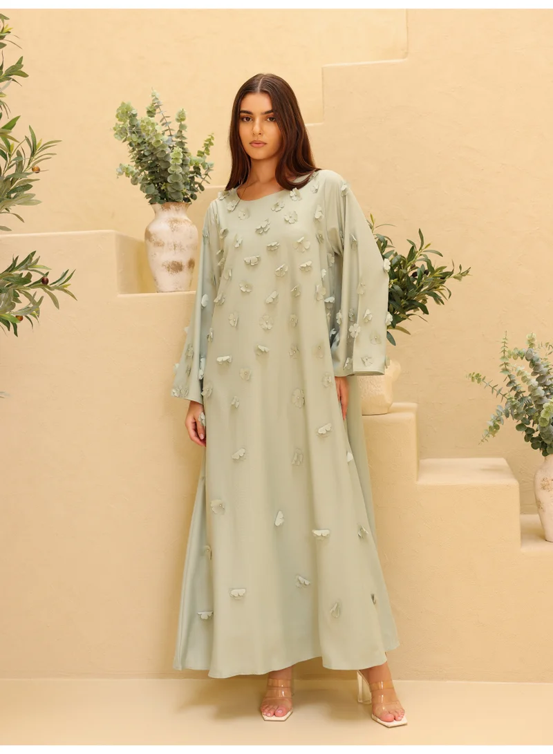 IKKXA Solid 3D Flowers Elegant Jalabiya
