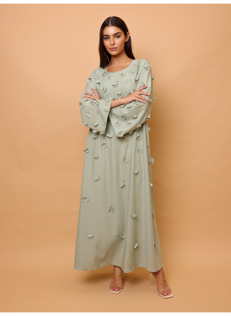 اكسا جلابية أنيقة مزينة بزهور ثلاثية الأبعاد - Image 5