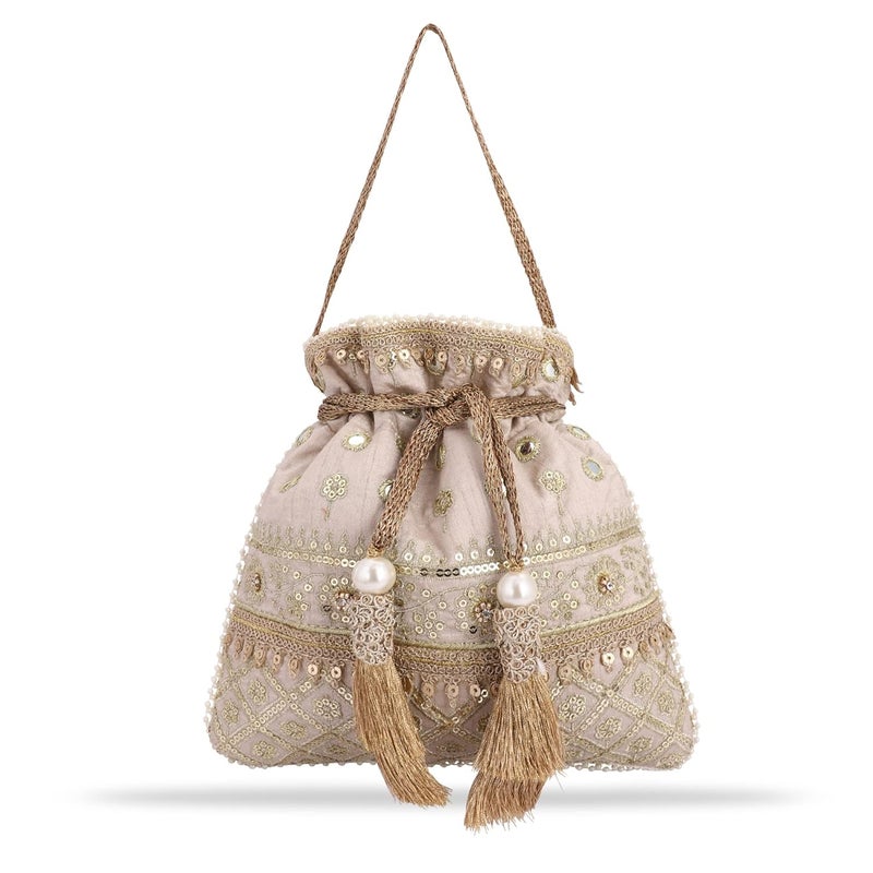 MASQ by Q-One Embroidered Silk Potli Bags - Handcrafted for Weddings, Festive Season & Special Occasions with Beads and Sequins - Made in India - Image 1