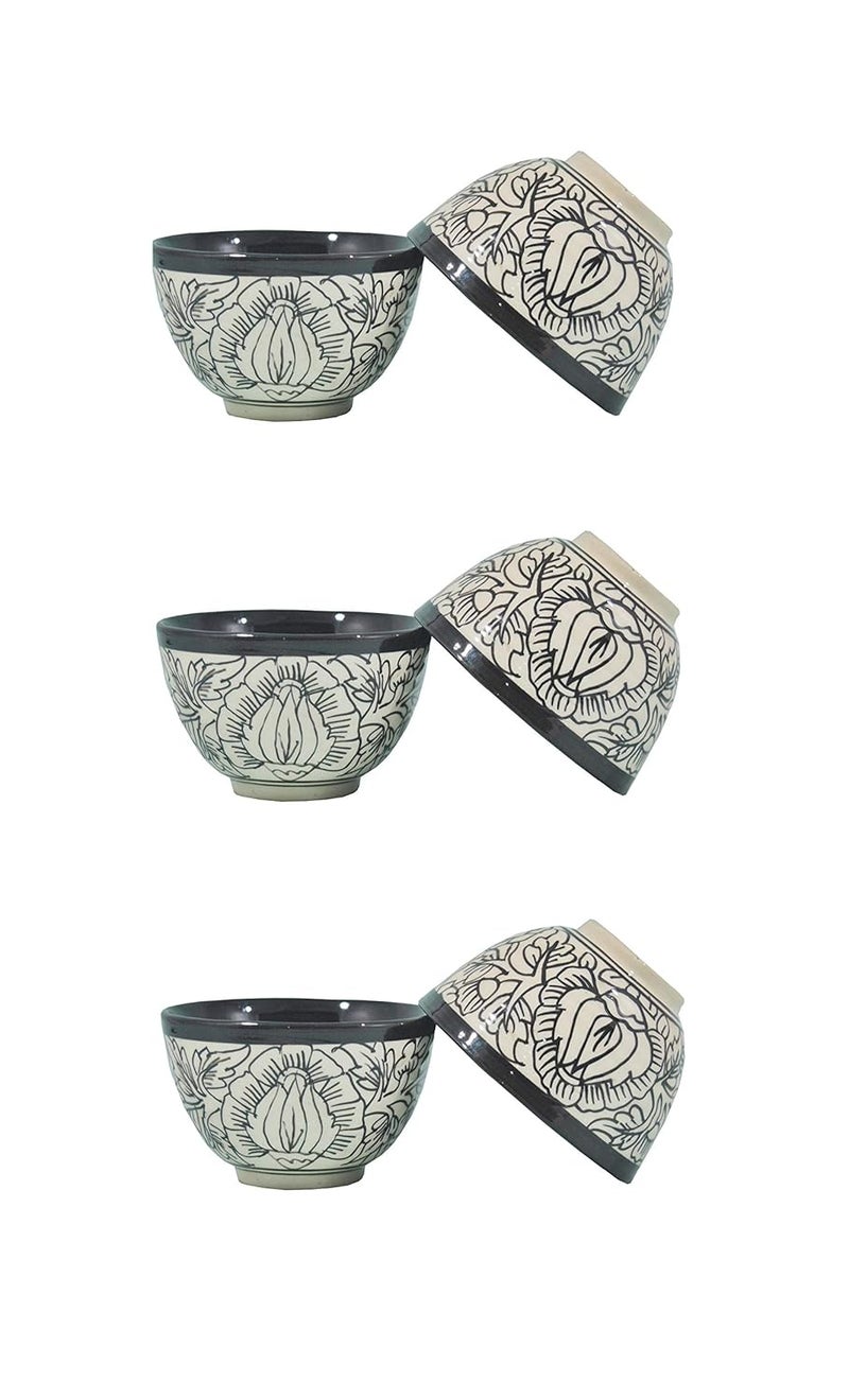 Caffeine Ceramic Handmade Black Peru Dessert Bowl Set of 6 150 ml - Image 1