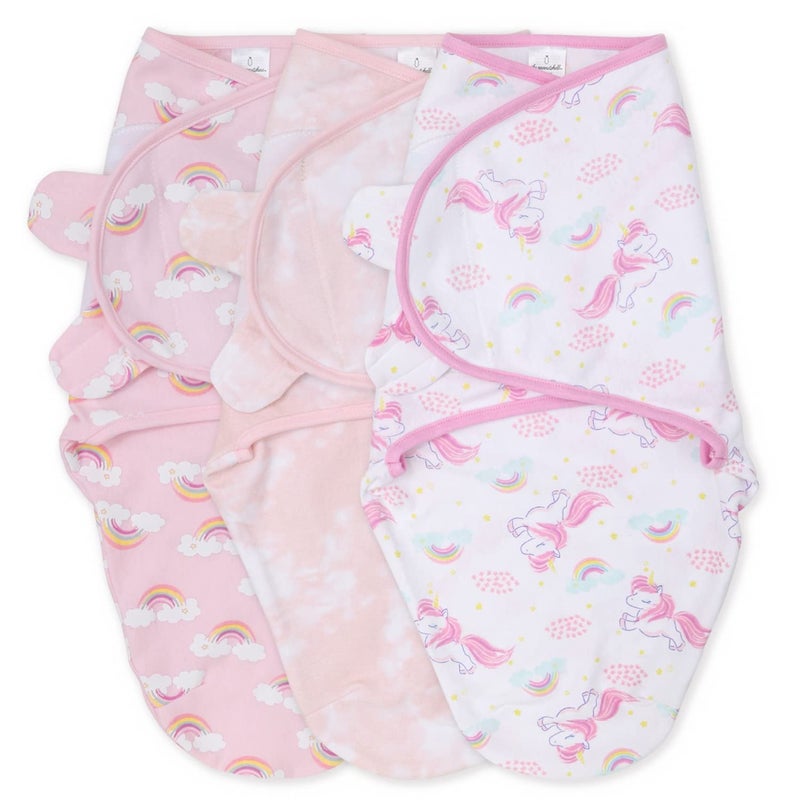 The Peanutshell Swaddle Set for Baby Girls  Rainbow and Unicorn  3 Pack SM  03 Months