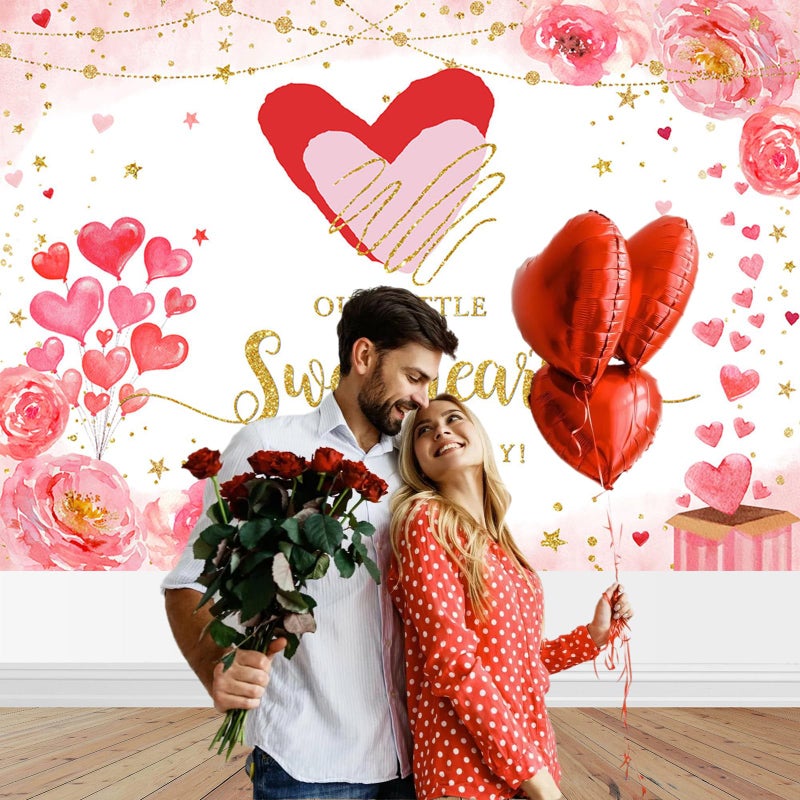 Mocsicka 7x5ft Valentines Day Baby Shower Backdrop Valentine's Day Theme Baby Shower Decorations Background Little Sweetheart is on The Way Photography Background - Image 2